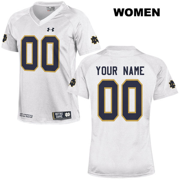 Women's NCAA Notre Dame Fighting Irish #00 Custom Stitched College Under Armour Authentic White Football Jersey RL10G34XQ